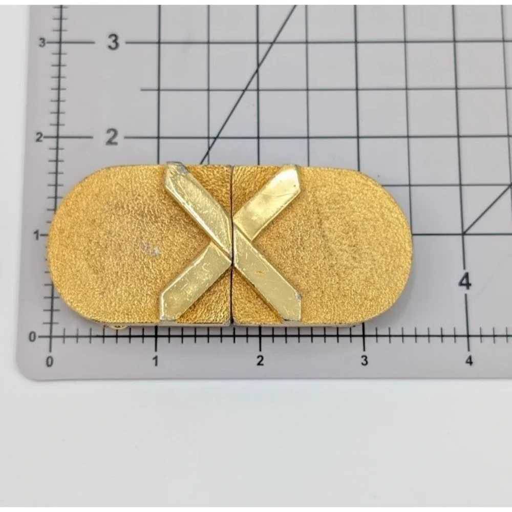 VTG Accessocraft NYC Gold Tone Belt Buckle Interlocking X Two Piece‎ 80s Glam